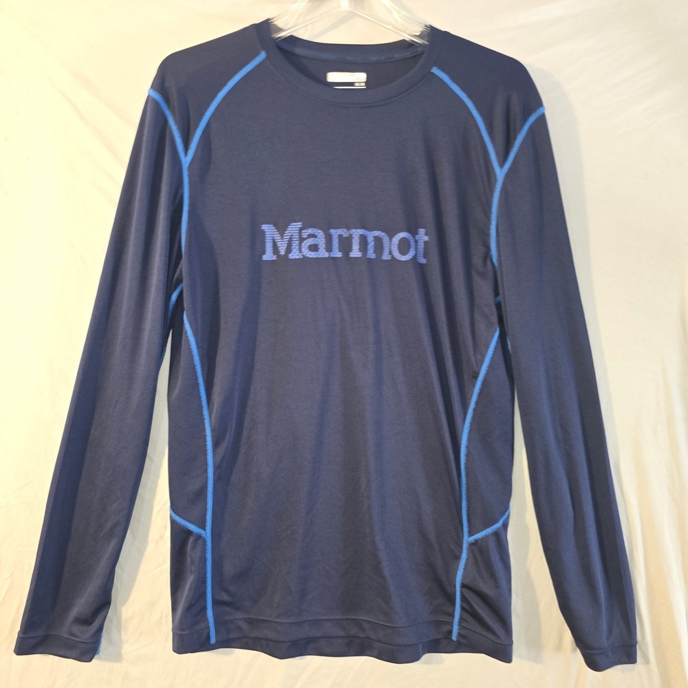 Marmot Performance Long Sleeve Shirt Medium Mens Navy Blue Contrast Stitch